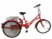 Велосипед 24 HEMEN трицикл,  алюмобод, стальная рама 15, ободтормоз, корззадняя, 6скКРАСНЫЙ
